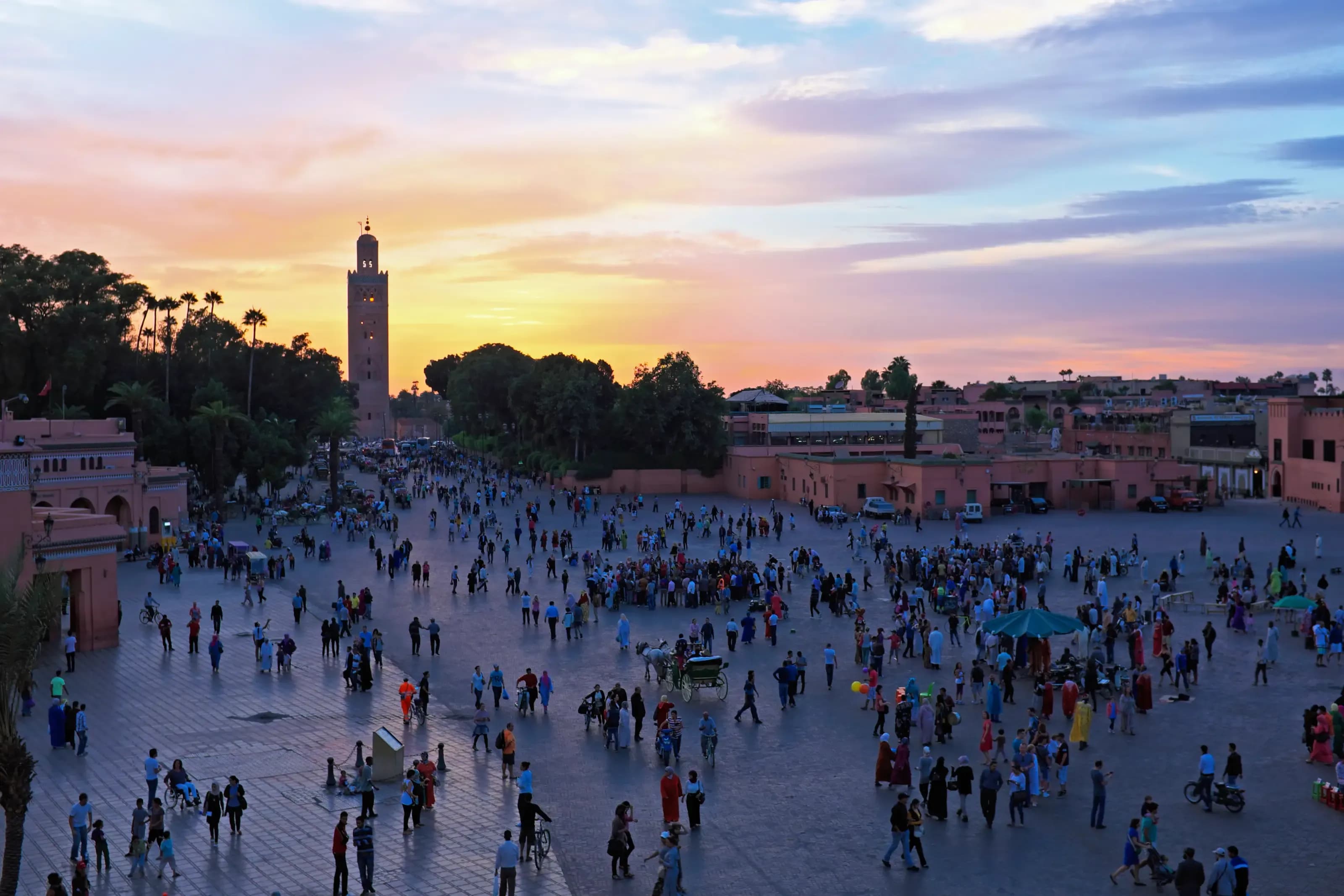 Jemaa el-Fna at dusk. Marrakech's famous square is just one side of a city that most expats never fully map out before moving